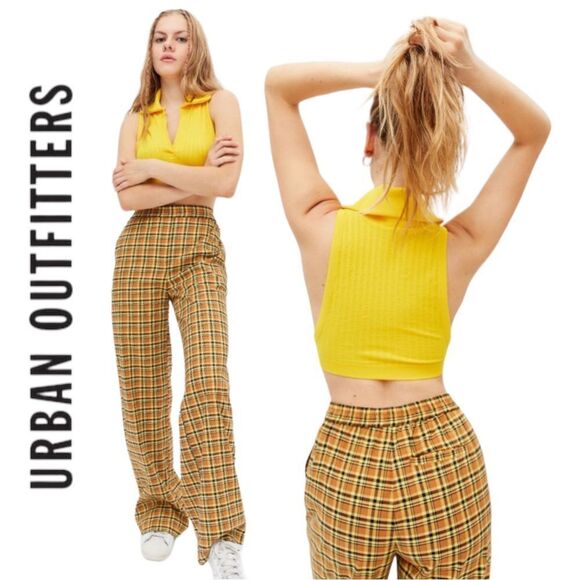 NEW Urban Outfitters UO Out From Under Yellow Break Point Collared Bra Shirt Top - Picture 2 of 2